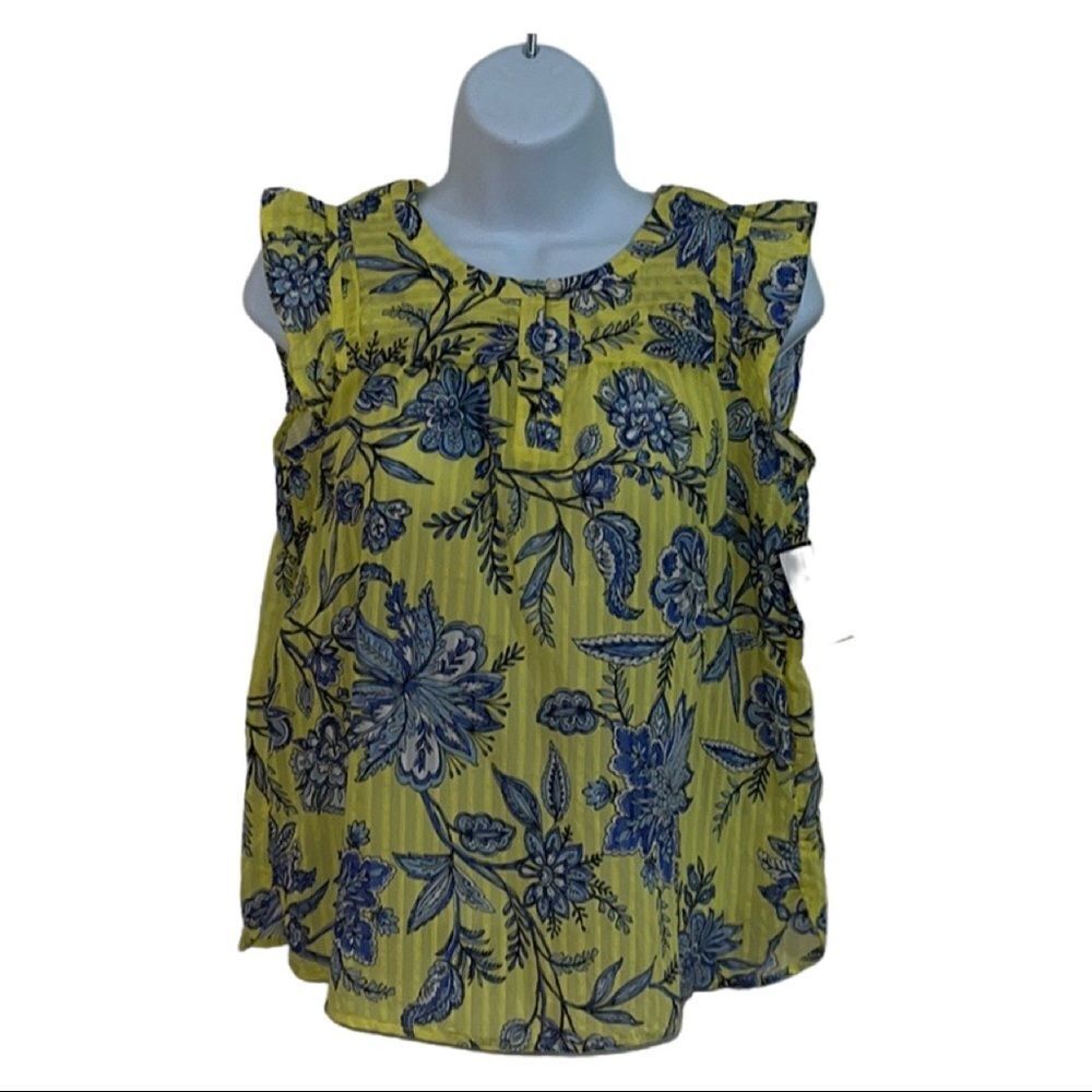 🎉 3/$25 🎉 LOFT | Yellow & Blue Flower Ruffle Blouse
